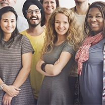 A group photo of diverse smiling people